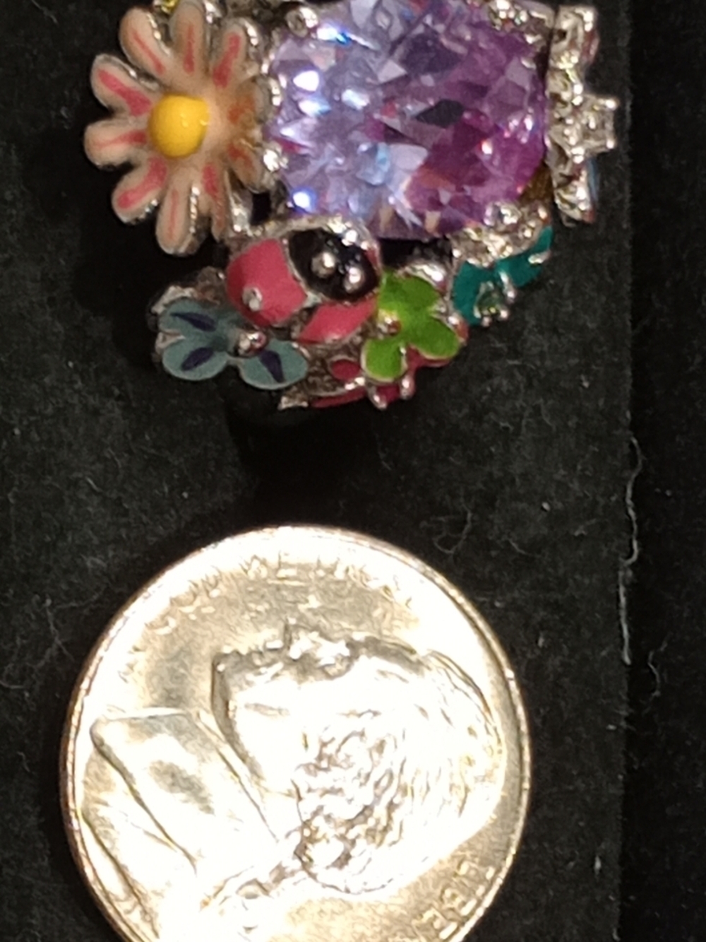 Park Lane Lavender Crystal Enamel Floral Ring with Multi-Color Accents - Picture 9 of 12